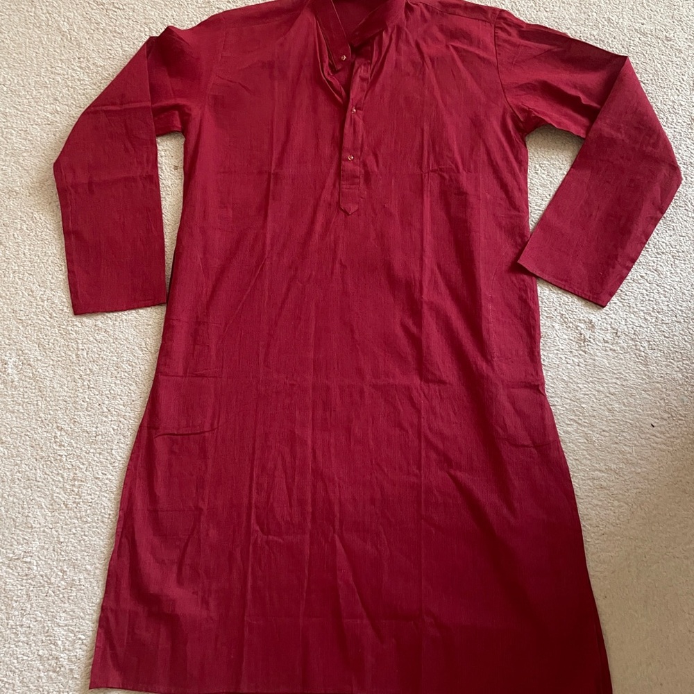 Kids' Red Button-Down Kurta Shirt - Traditional Casual Style